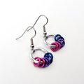 Minimalist Handmade Bisexual Pride Earrings with Pink, Purple, and Blue Floating Rings