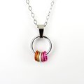 Minimalist Lesbian Pride Pendant with Floating Rings in Sunset Flag Colors - Handmade LGBTQ Jewelry