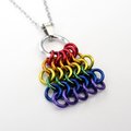 Rainbow Chainmail Mesh Tile Pendant, Gay Pride Flag Necklace - Handmade LGBTQ Jewelry