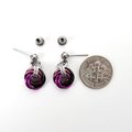 Mauve Violet Black Mini Chainmail Love Knot Drop Earrings: Handmade Minimalist Anodized Aluminum Jewelry