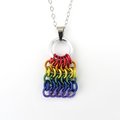 Rainbow Chainmail Mesh Tile Pendant, Gay Pride Flag Necklace - Handmade LGBTQ Jewelry