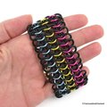 Pan pride bracelet, stretchy chainmail cuff bracelet for women or men, pink yellow blue, European 4 in 1 weave pansexual pride jewelry