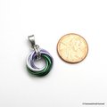 Genderqueer pride pendant necklace, chainmail love knot; lavender, white, and green nonbinary jewelry