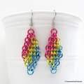 Pan pride earrings, pansexual pride jewelry, Euro 4 in 1 chainmail earrings; pink, yellow, light blue