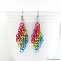 Pan pride earrings, pansexual pride jewelry, Euro 4 in 1 chainmail earrings; pink, yellow, light blue