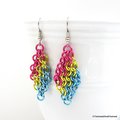 Pan pride earrings, pansexual pride jewelry, Euro 4 in 1 chainmail earrings; pink, yellow, light blue