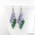 Genderqueer pride earrings, Euro 4 in 1 chainmail earrings; lavender, white, green