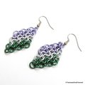 Genderqueer pride earrings, Euro 4 in 1 chainmail earrings; lavender, white, green