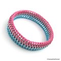 Transgender pride bracelet, stretchy chainmail bracelet, trans pride jewelry, pink, white, light blue rubber bracelet