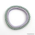 Genderqueer pride bracelet, stretchy chainmail bracelet; lavender, white and green box chain