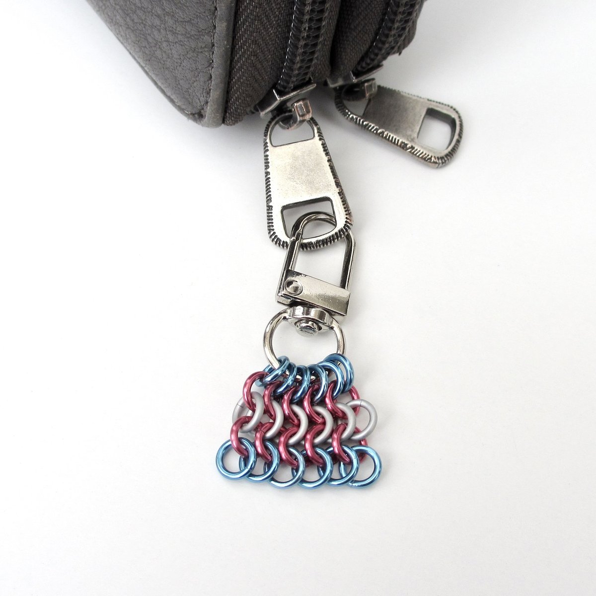 Transgender Pride Mesh Tile Pendant, Handmade Chainmail LGBTQ Flag Bag Charm or Zipper Pull