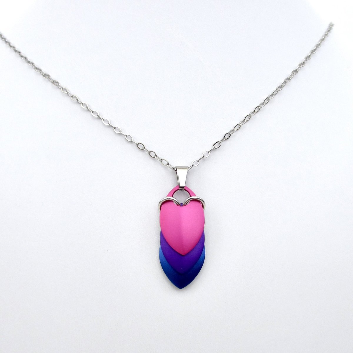 Bi pride pendant necklace, chainmail scale pendant, bisexual jewelry, pink purple blue