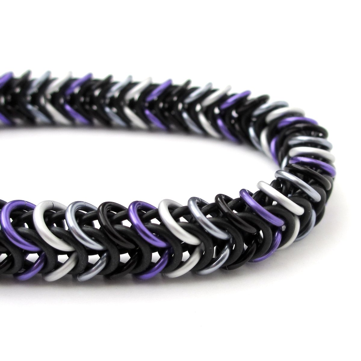 Asexual pride bracelet, chainmail stretchy bracelet, ace pride jewelry, black gray white purple