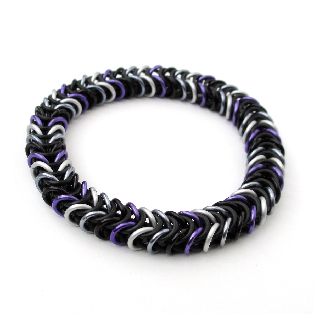 Asexual pride bracelet, chainmail stretchy bracelet, ace pride jewelry, black gray white purple