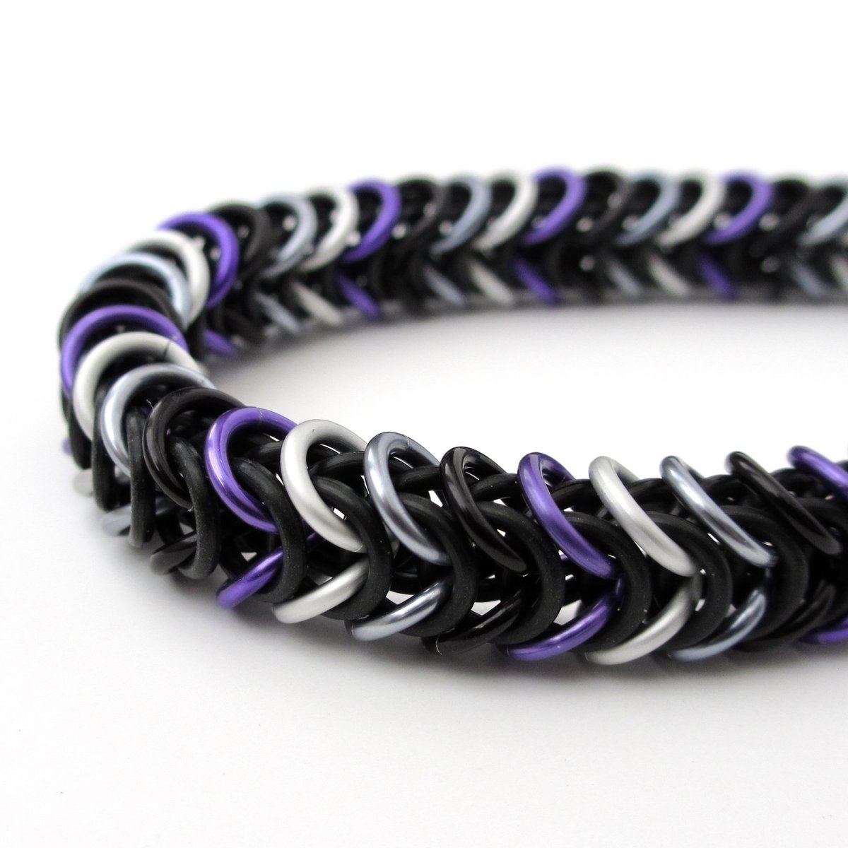 Asexual pride bracelet, chainmail stretchy bracelet, ace pride jewelry, black gray white purple