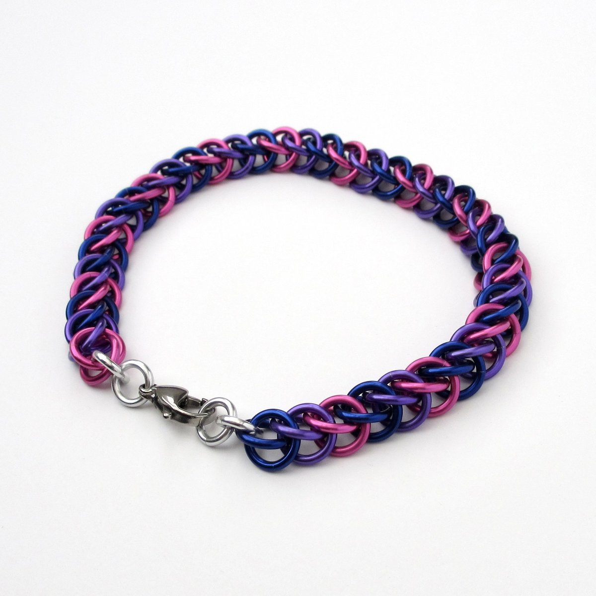 Bi pride anklet, chainmail half Persian 3 in 1 weave, bisexual jewelry, pink purple blue