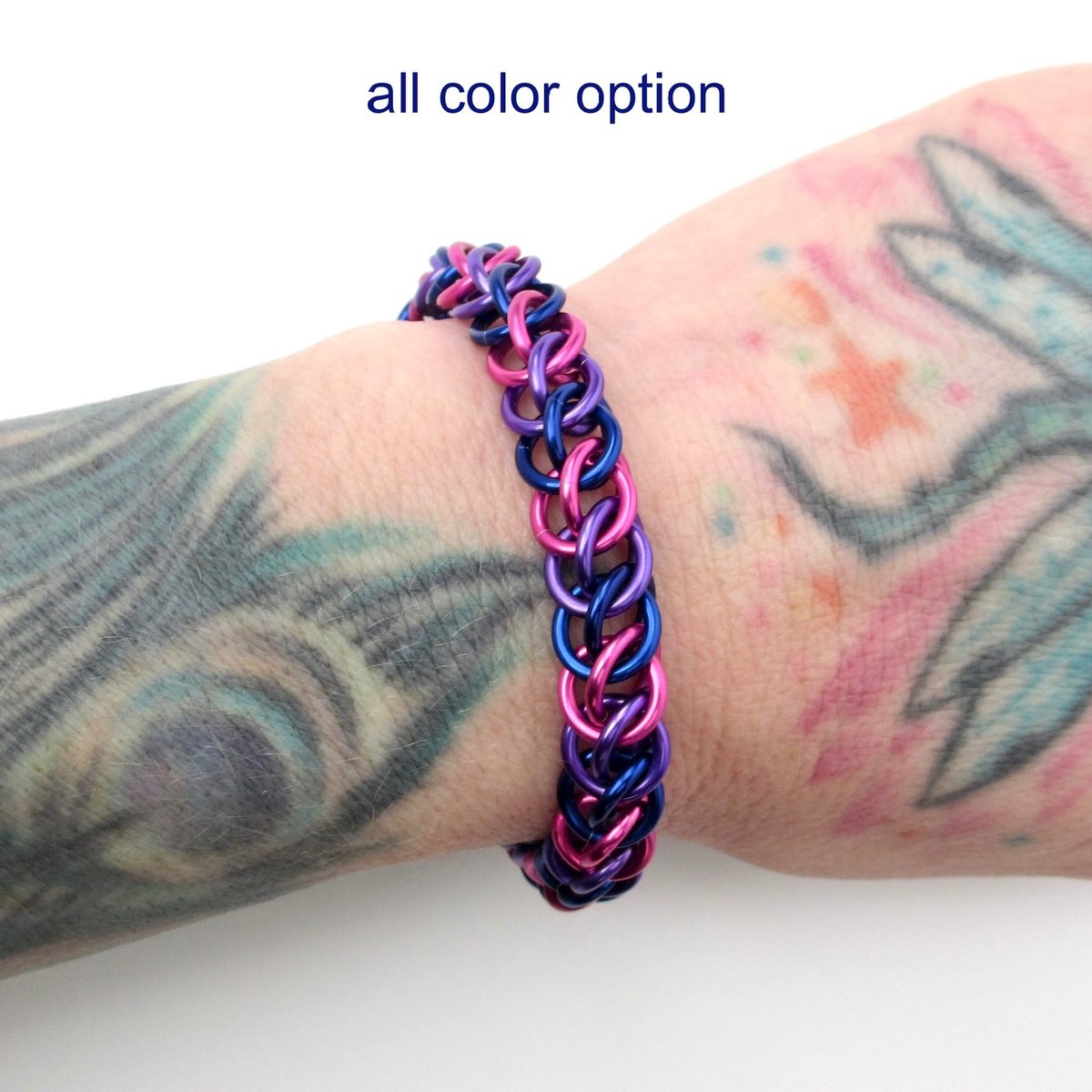 Bi pride bracelet, chainmail half Persian 3 in 1 weave, bisexual pride jewelry