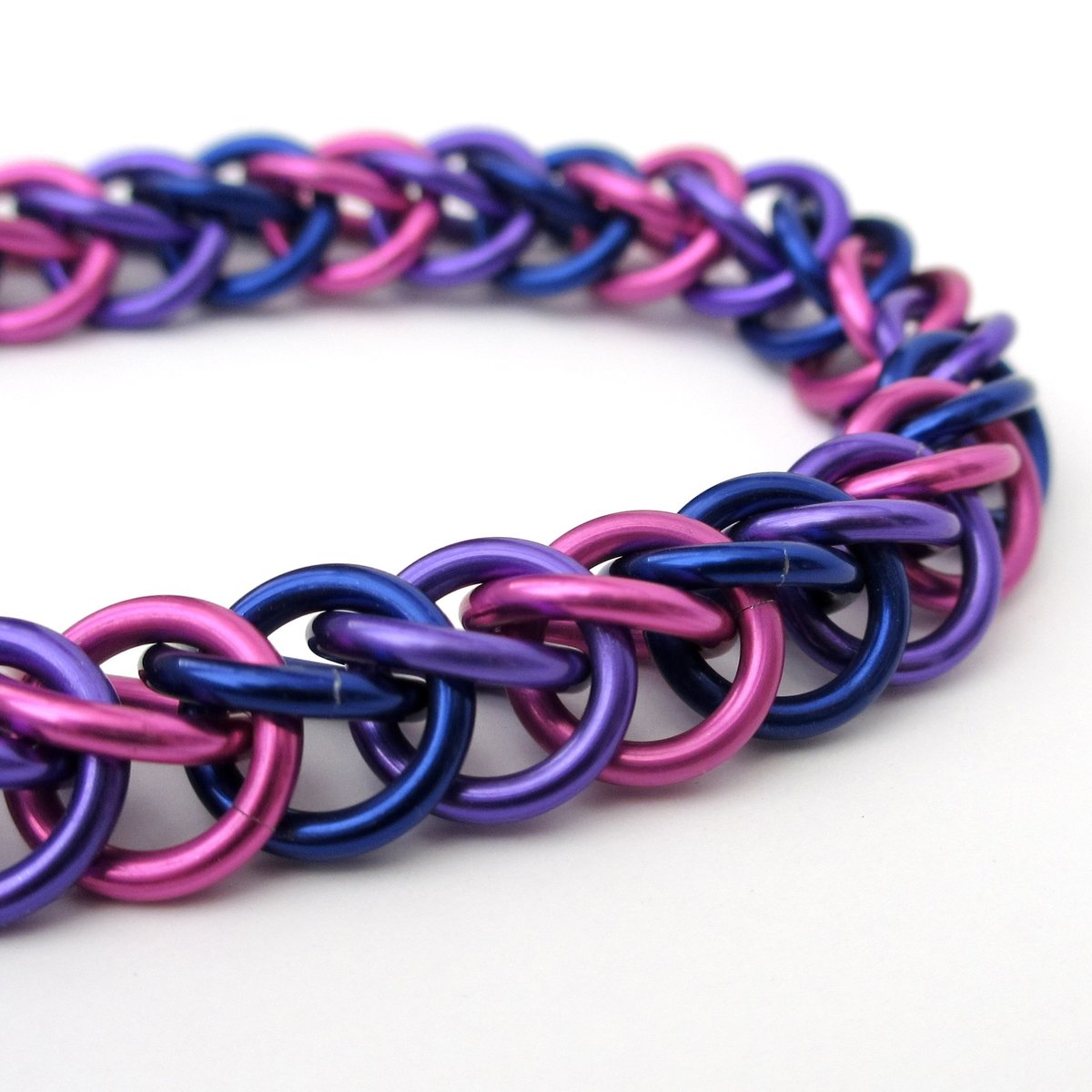 Bi pride anklet, chainmail half Persian 3 in 1 weave, bisexual jewelry, pink purple blue