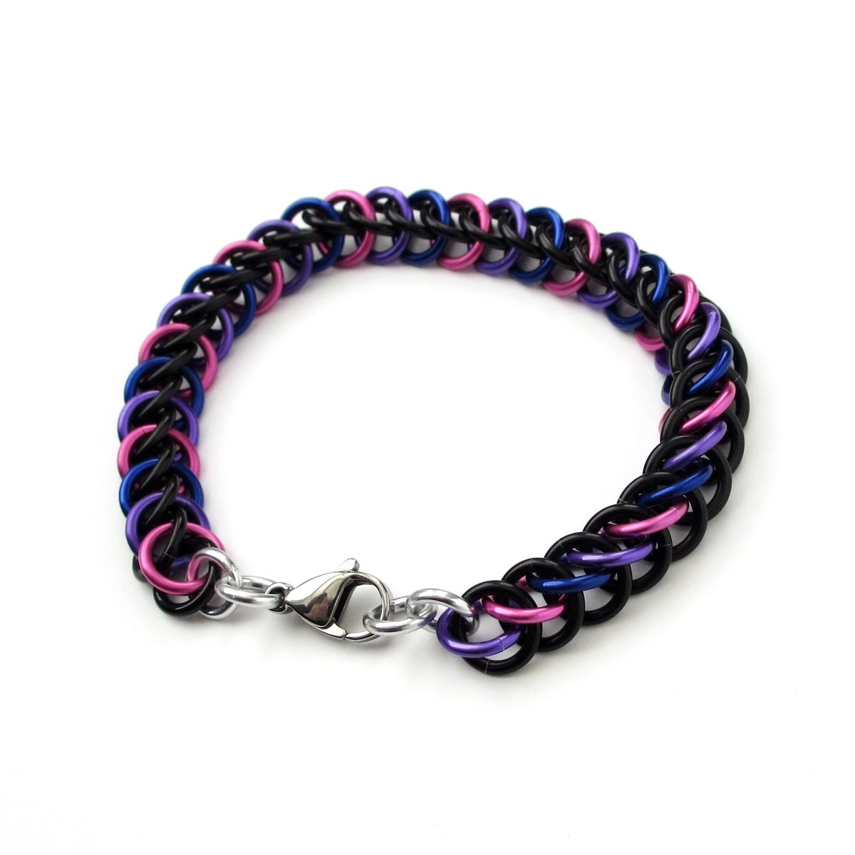 Bi pride bracelet, chainmail half Persian 3 in 1 weave, bisexual pride jewelry