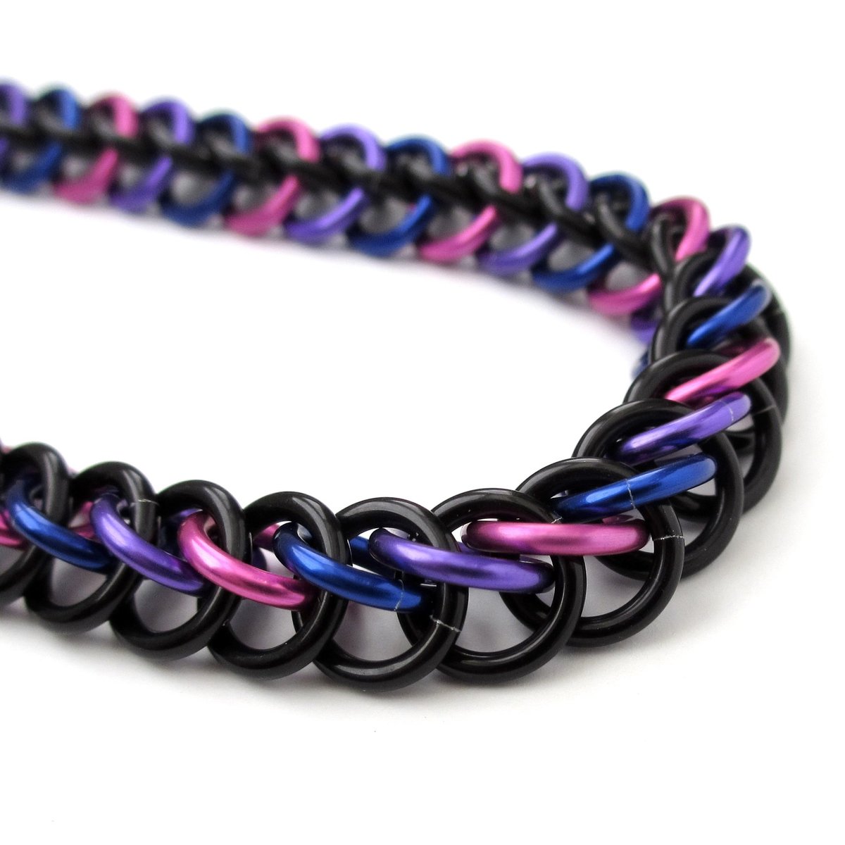 Bi pride bracelet, chainmail half Persian 3 in 1 weave, bisexual pride jewelry