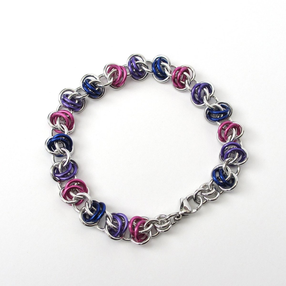 Bi pride bracelet, chainmaille bracelet, bisexual jewelry, barrel weave chainmaille