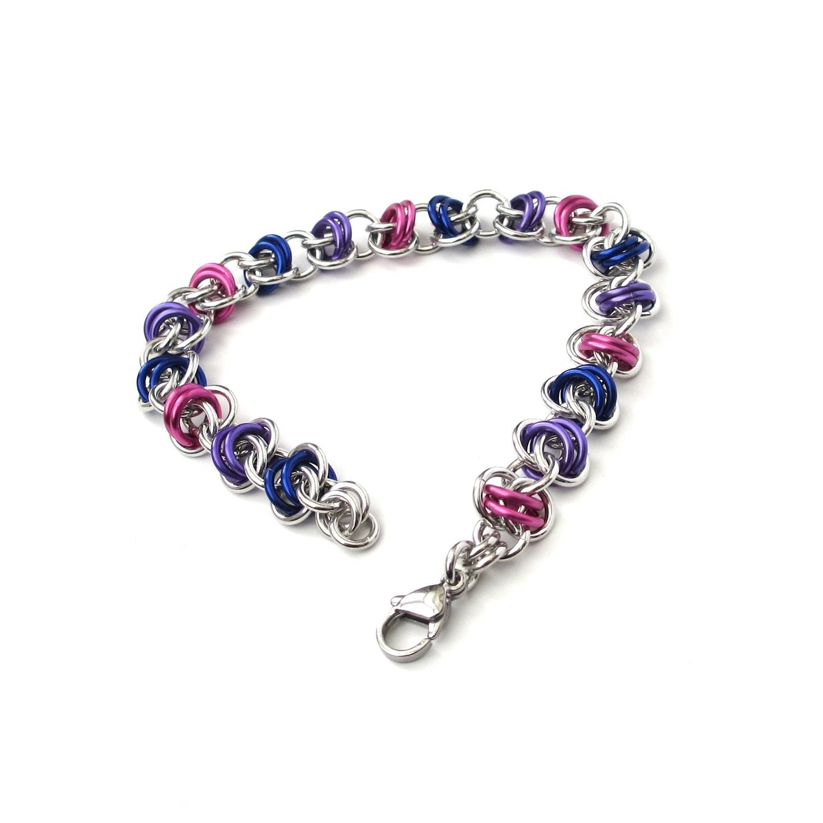 Bi pride bracelet, chainmaille bracelet, bisexual jewelry, barrel weave chainmaille