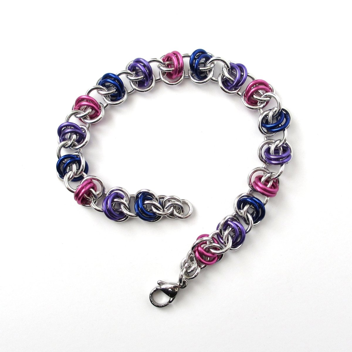 Bi pride bracelet, chainmaille bracelet, bisexual jewelry, barrel weave chainmaille