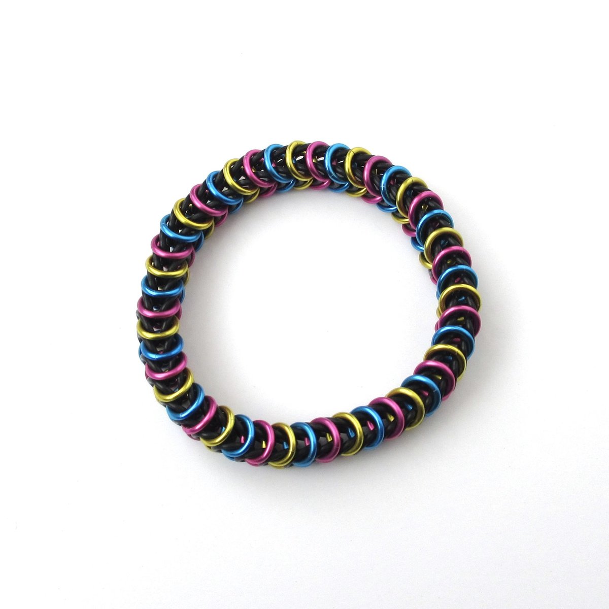 Pansexual pride bracelet, chainmail stretchy box chain