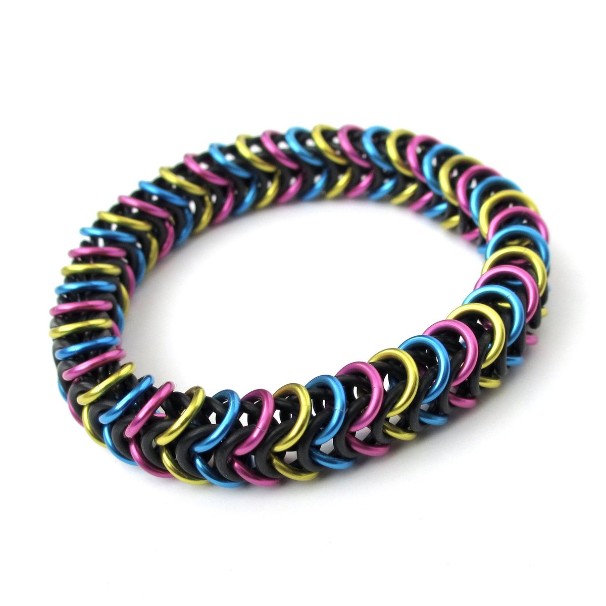 Pansexual pride bracelet, chainmail stretchy box chain