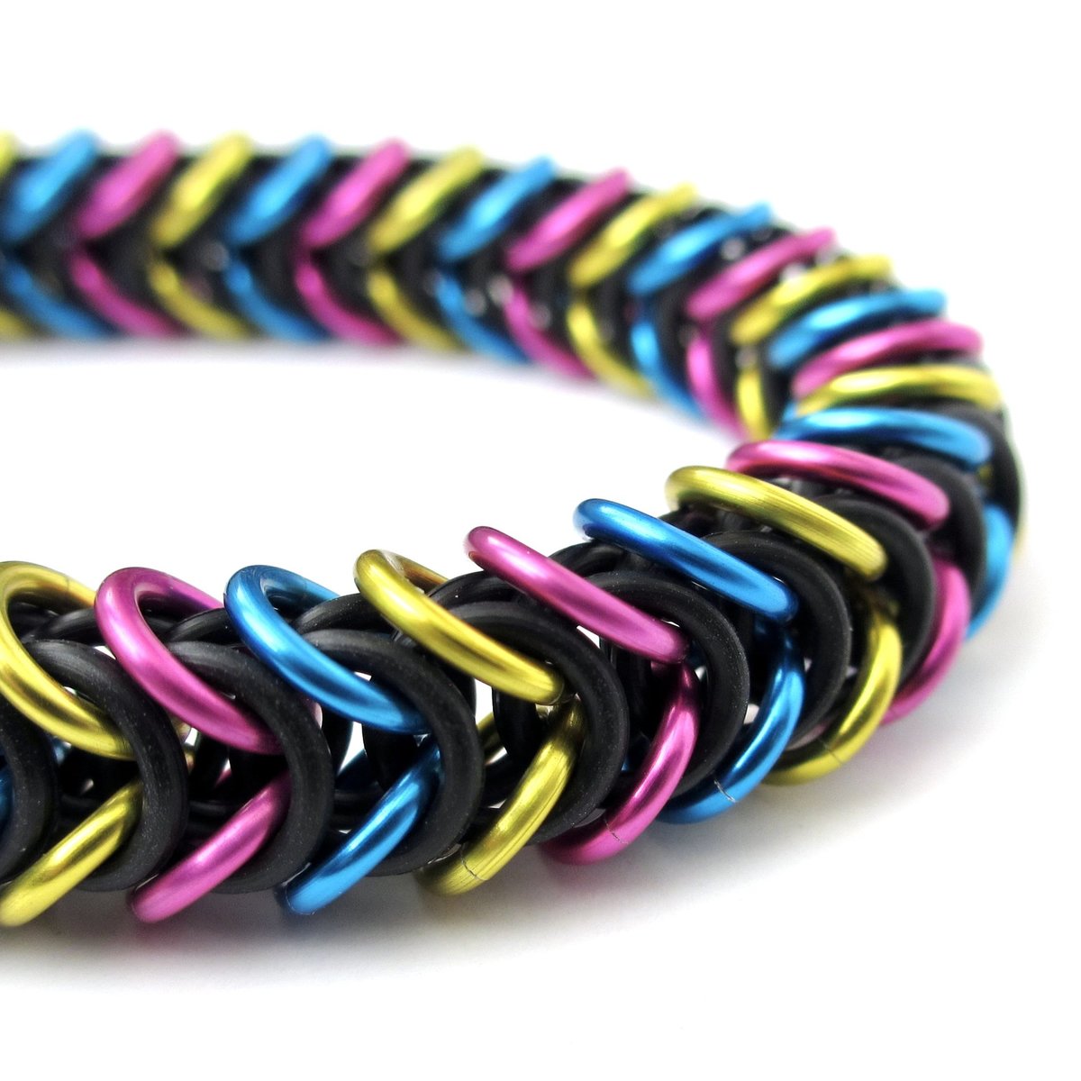 Pansexual pride bracelet, chainmail stretchy box chain