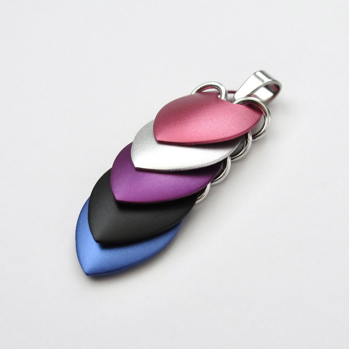 Genderfluid pride pendant, chainmail scales necklace