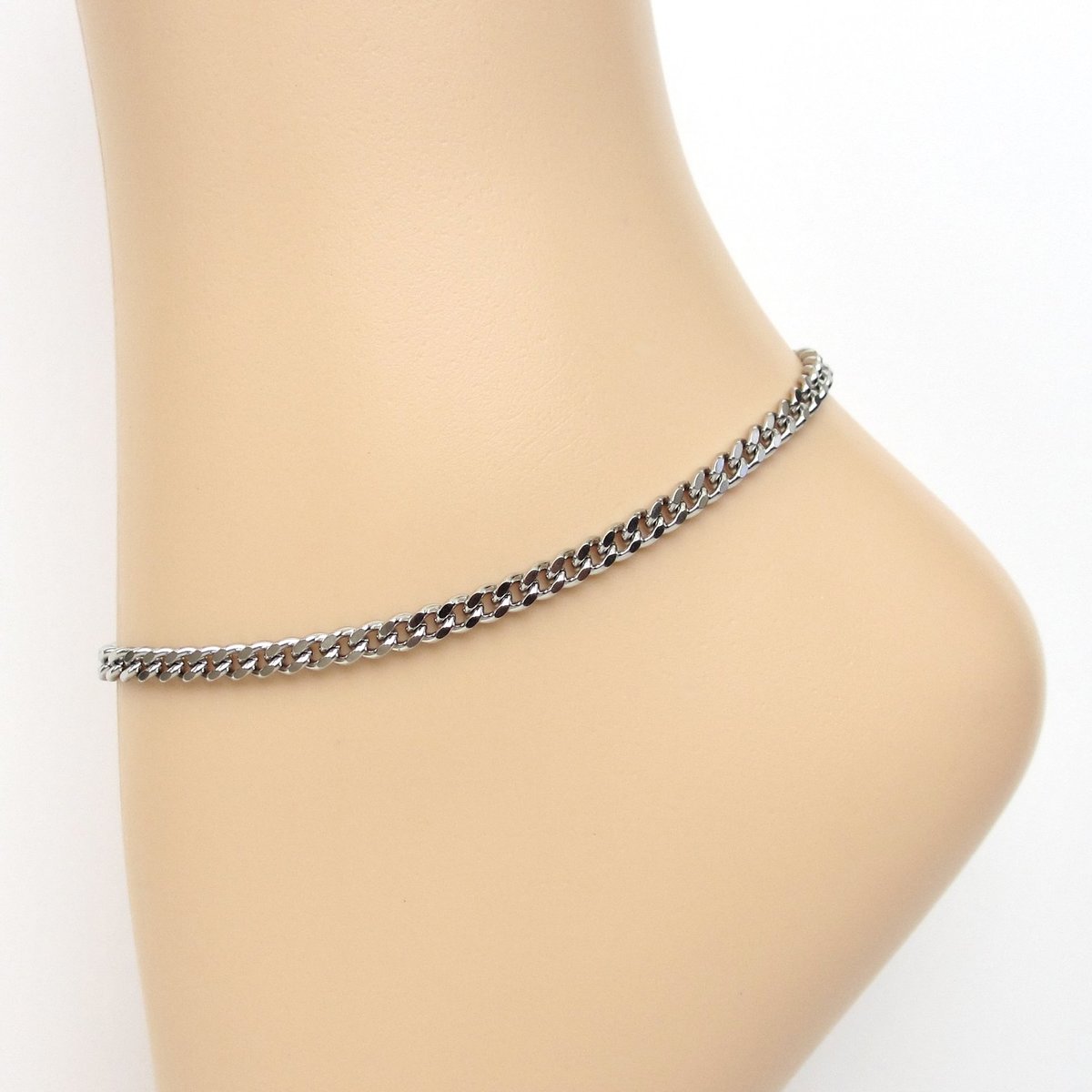 Stainless steel anklet, 4mm curb chain for men or women