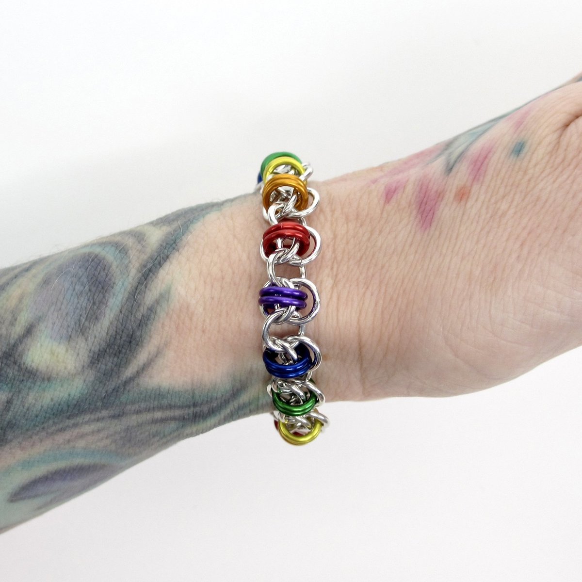 Gay pride bracelet, LGBT chainmaille bracelet, rainbow jewelry, barrel weave chainmaille