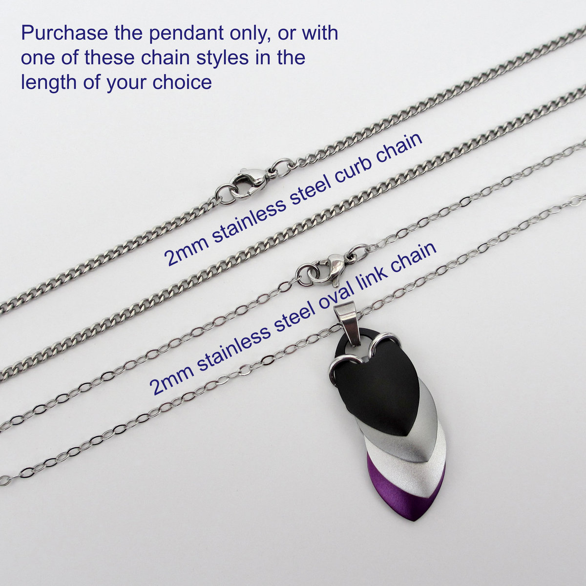 Handmade asexual pride pendant necklace – LGBTQ+ chainmail scale jewelry