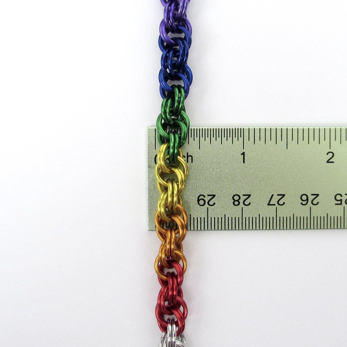 Handmade LGBTQ rainbow bracelet, chainmaille double spiral weave gay pride jewelry