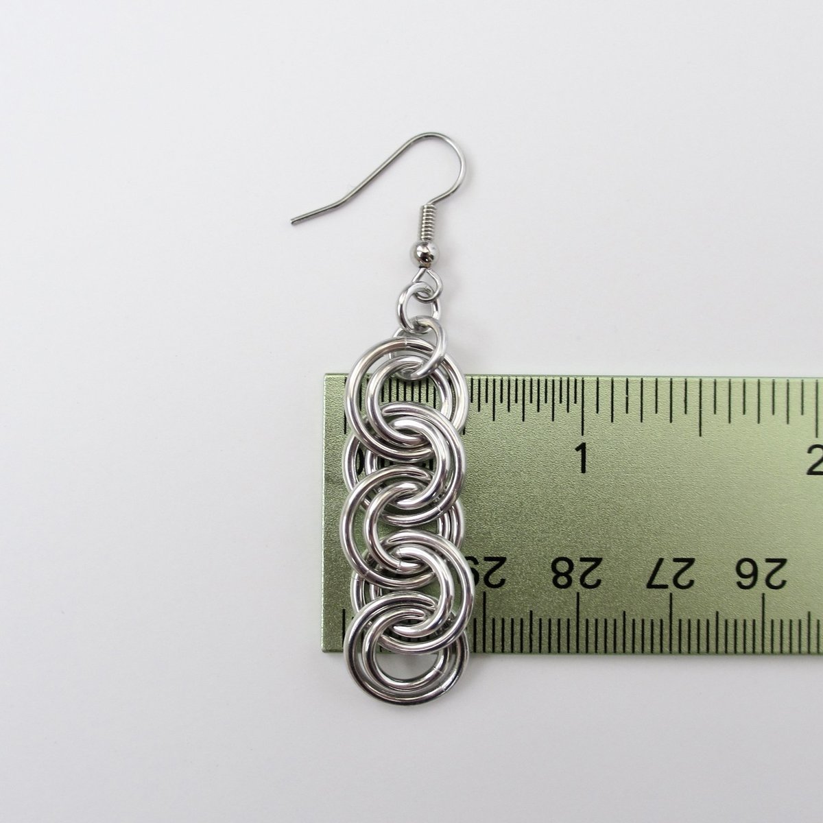 Simple chain earrings, silver aluminum interlocking circles