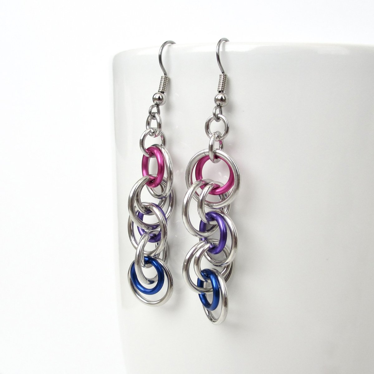 Bisexual pride earrings, bi flag jewelry, pink purple blue