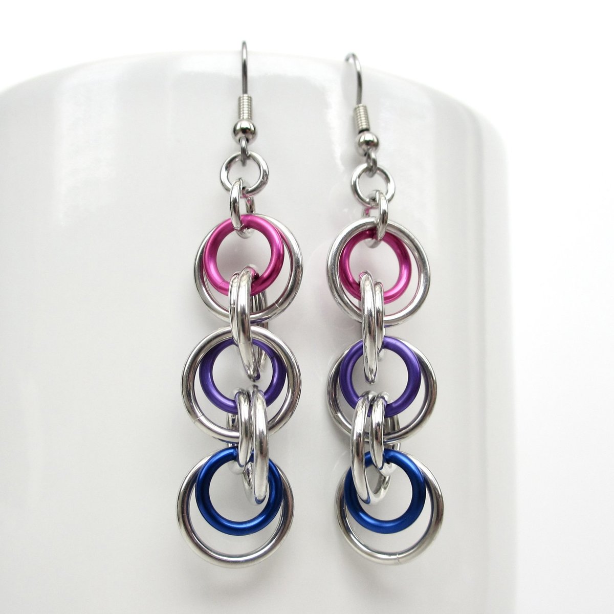 Bisexual pride earrings, bi flag jewelry, pink purple blue