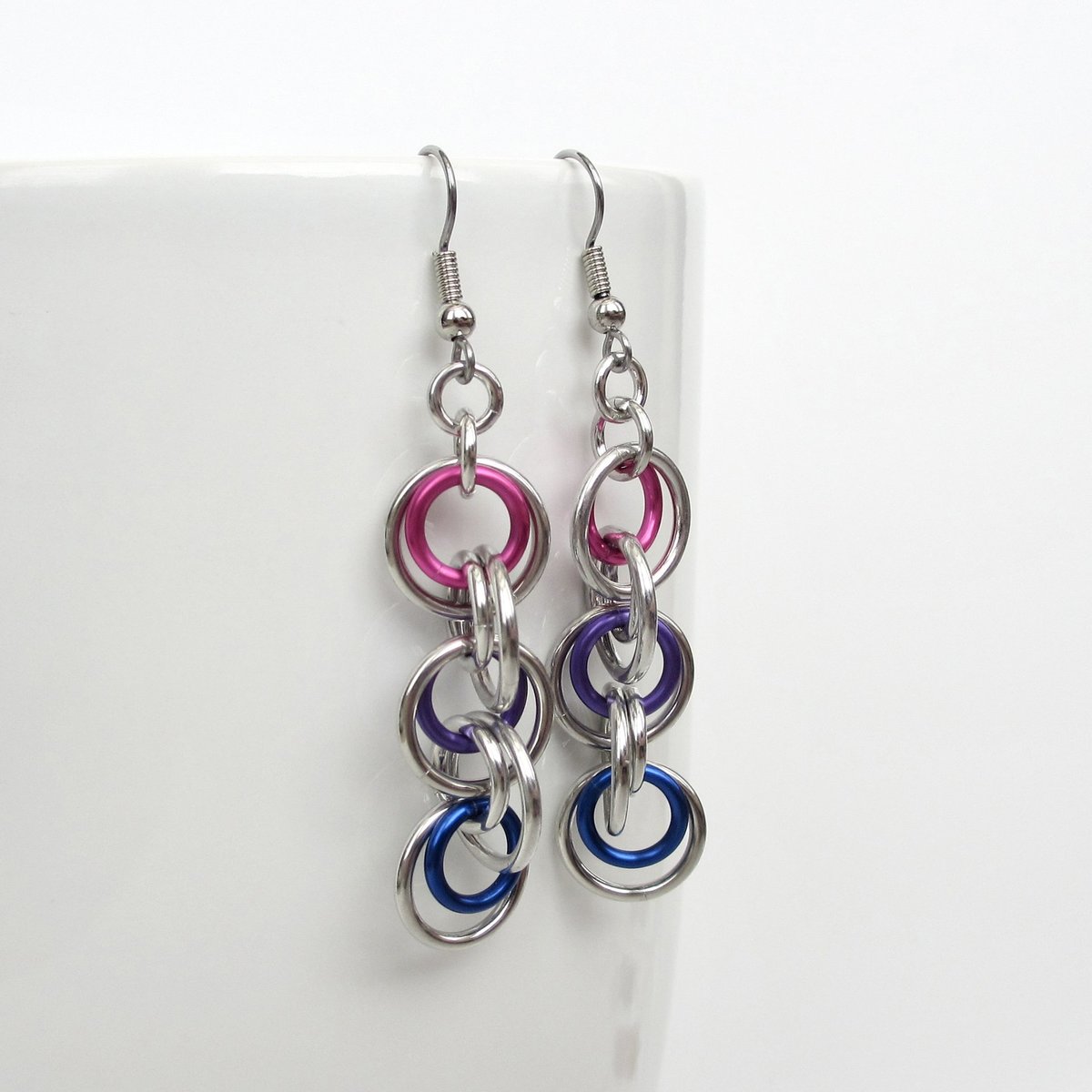 Bisexual pride earrings, bi flag jewelry, pink purple blue