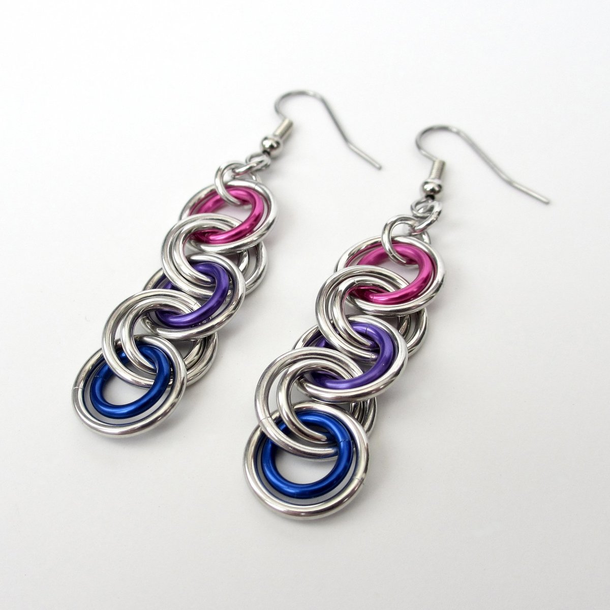 Bisexual pride earrings, bi flag jewelry, pink purple blue