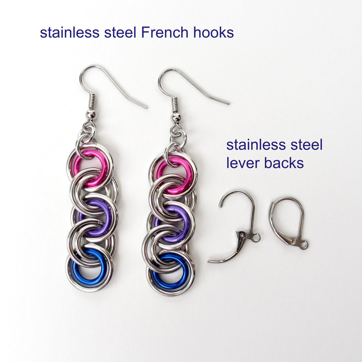 Bisexual pride earrings, bi flag jewelry, pink purple blue