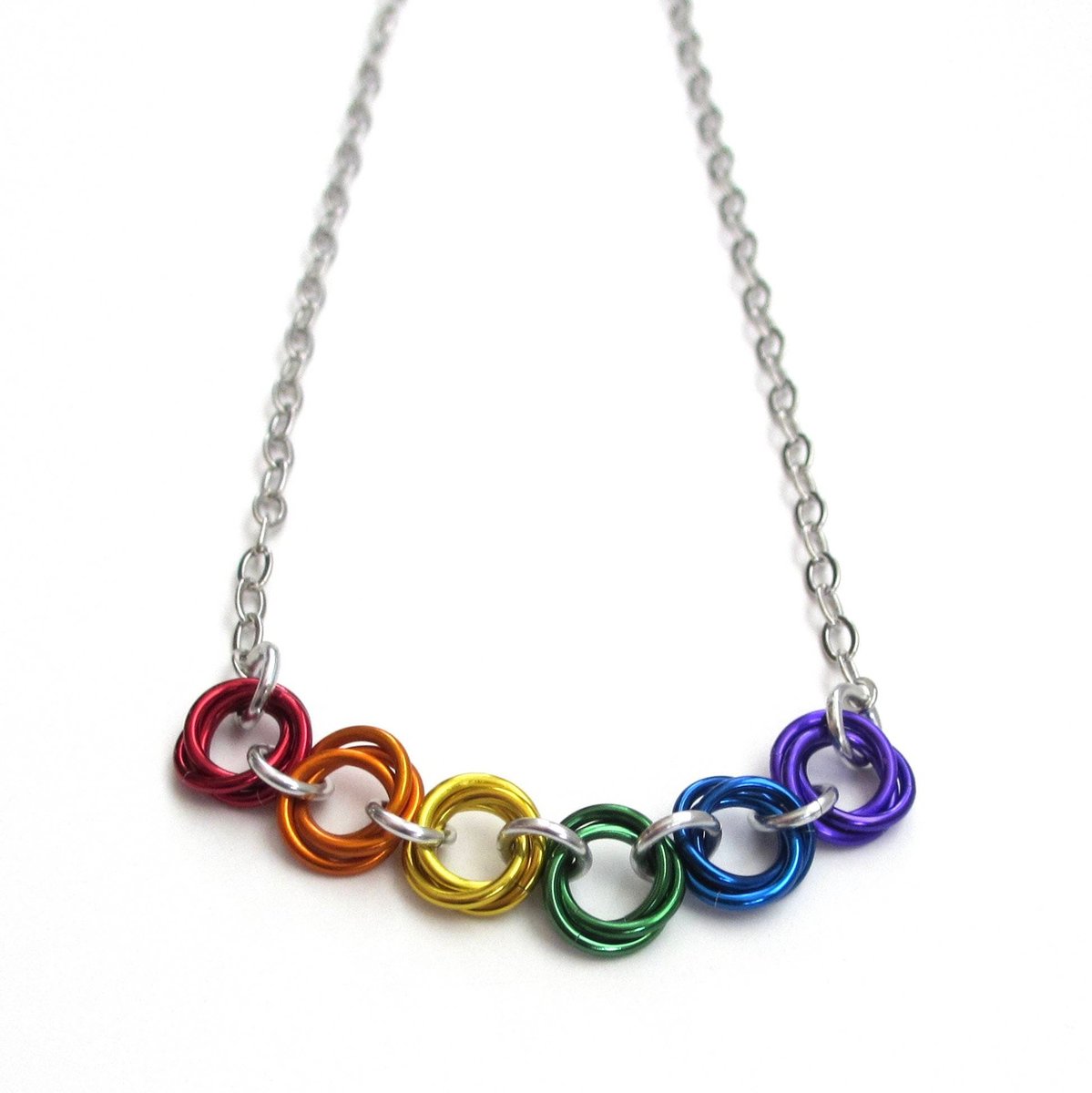 LGBTQ pride necklace, rainbow chainmail gay pride love knot jewelry