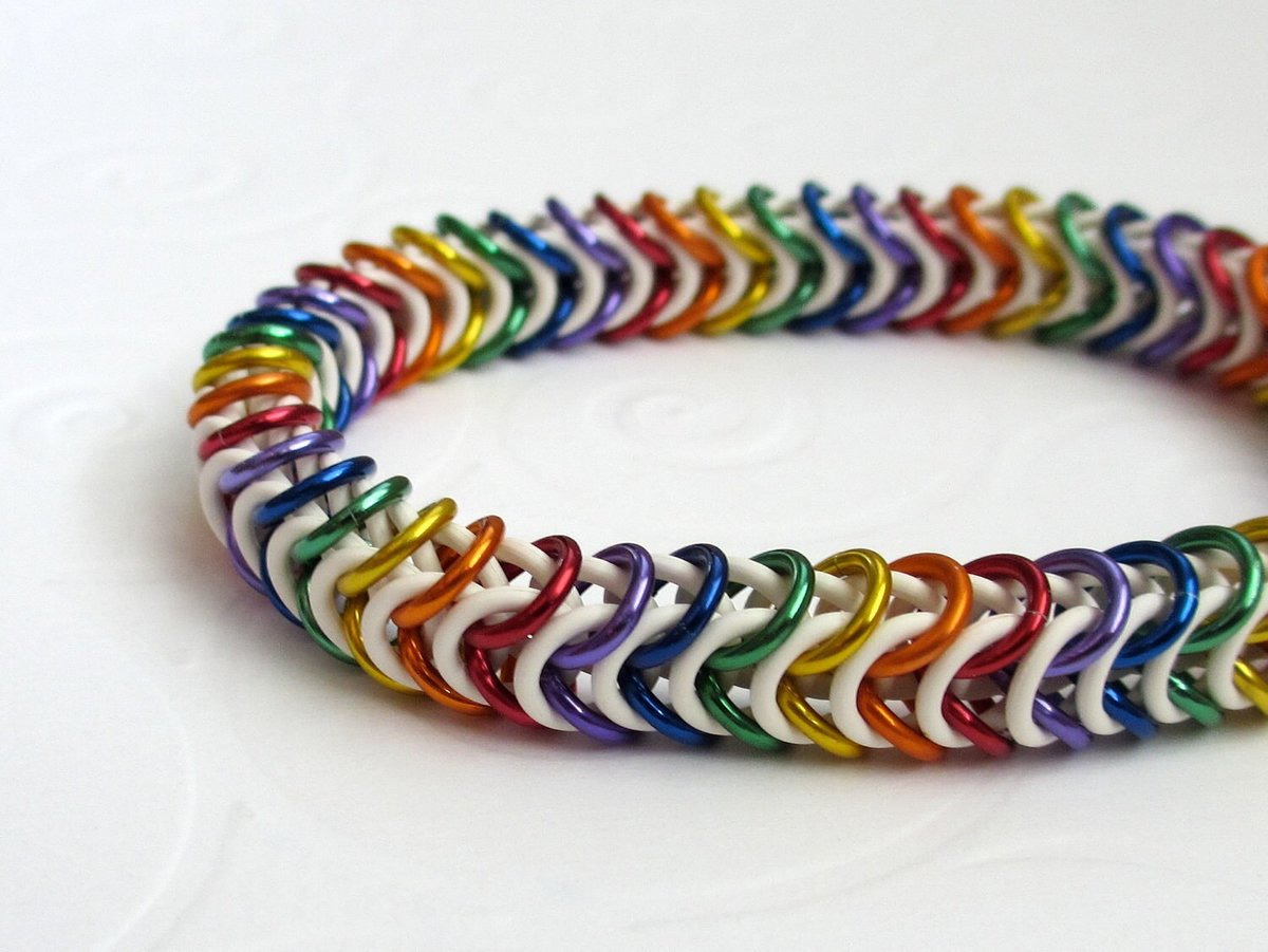 LGBTQ rainbow bracelet, gay pride jewelry, chainmaille bracelet box chain