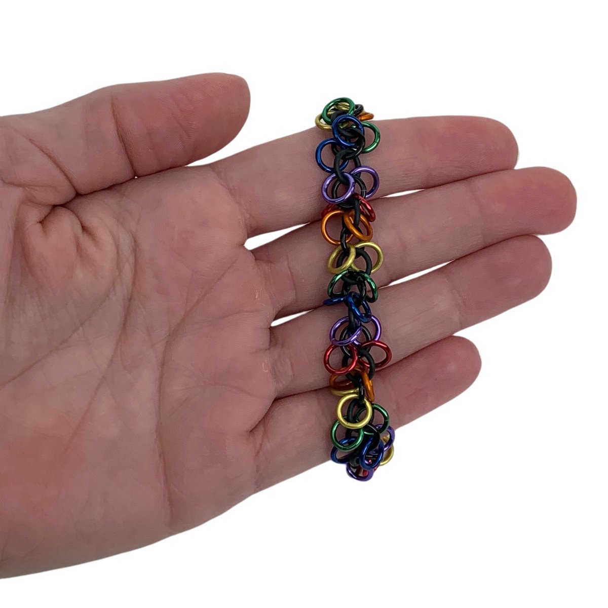 Rainbow LGBTQ bracelet, gay pride stretchy bracelet, chainmaille shaggy loops weave