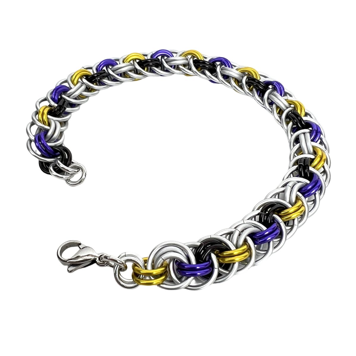 Nonbinary pride bracelet, chainmaille Viper Basket weave jewelry