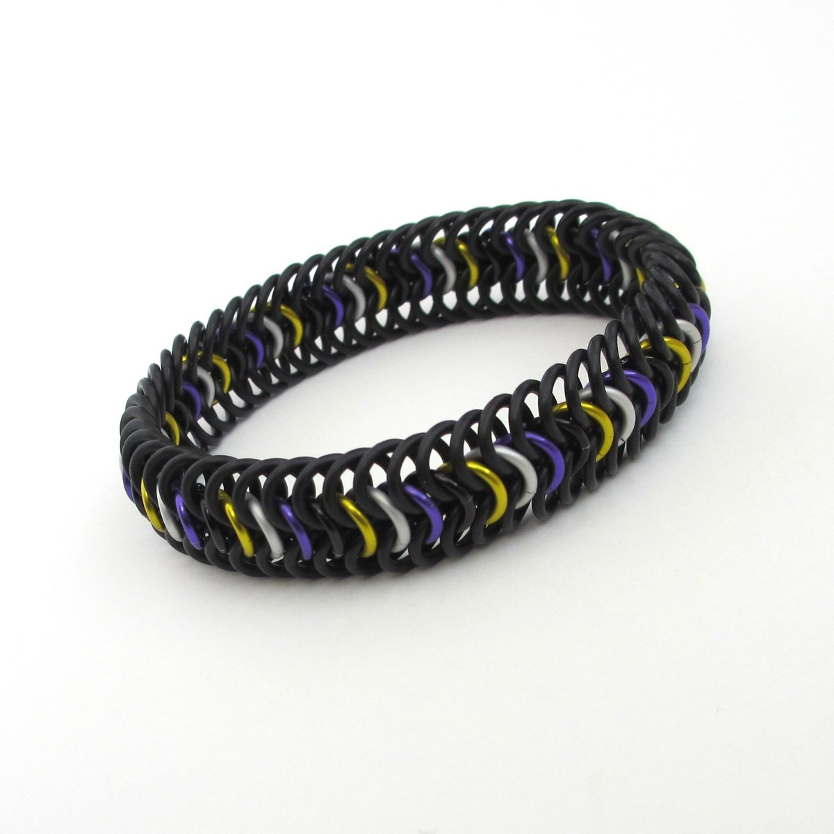 Nonbinary pride bracelet, stretchy chainmail bracelet, yellow white purple black