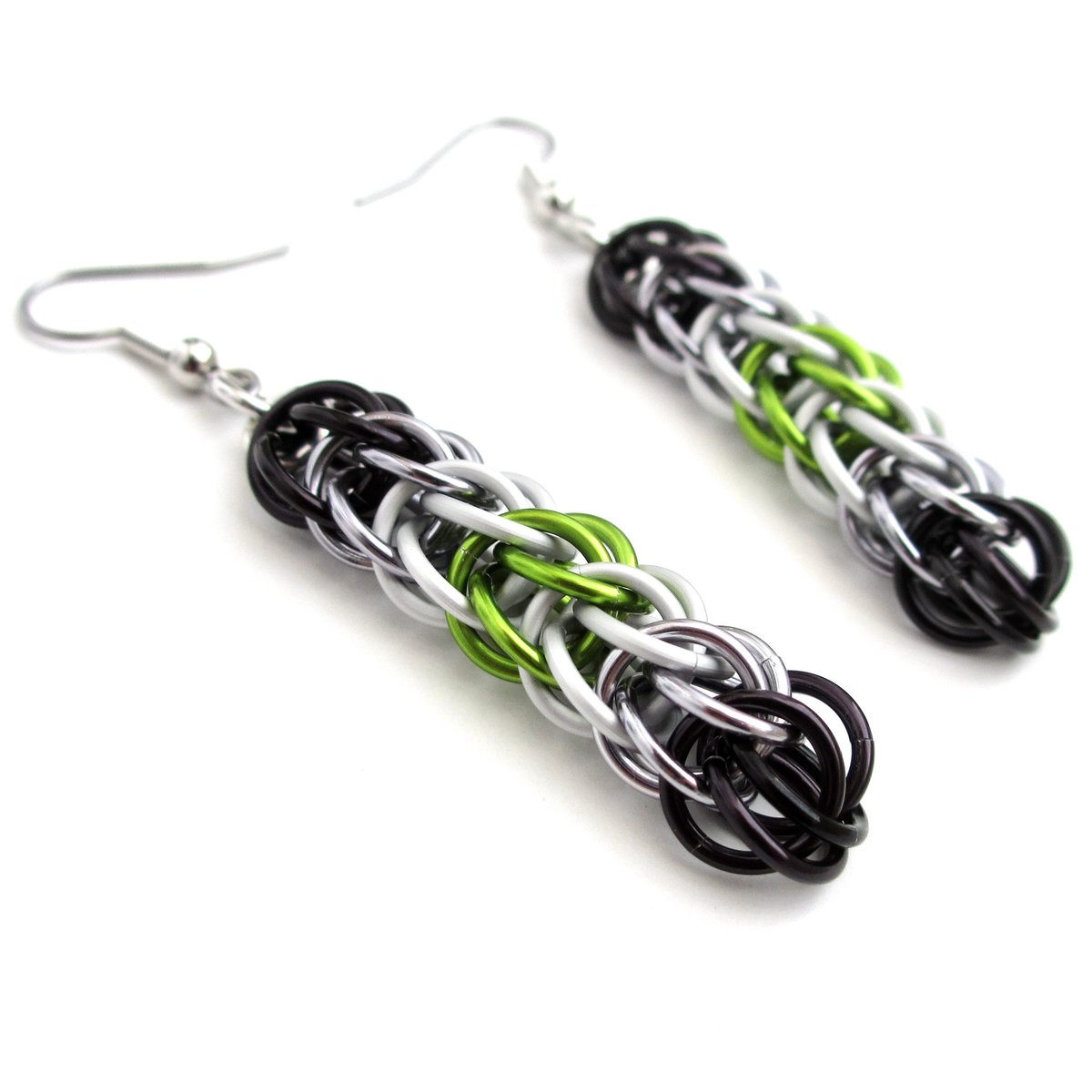 Agender flag earrings, LGBTQ pride jewelry, Full Persian chainmail weave