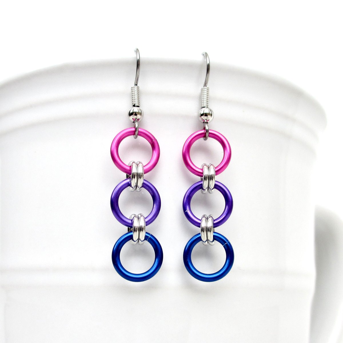 Bisexual pride flag earrings, simple LGBTQ chainmail jewelry