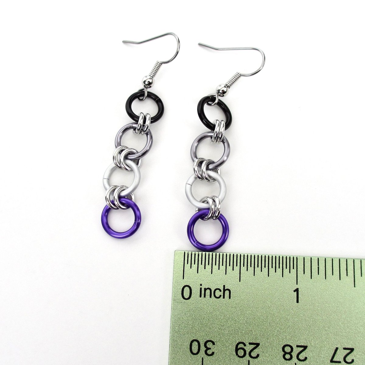 Asexual pride flag earrings, simple chain LGBTQ chainmail jewelry