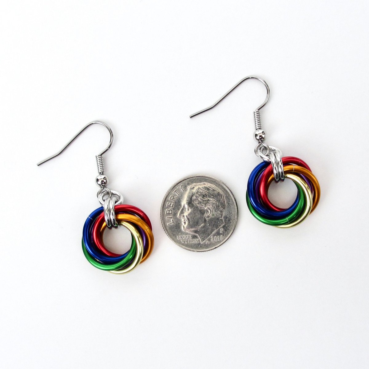 Rainbow gay pride earrings, love knot chainmail jewelry, LGBTQ pride